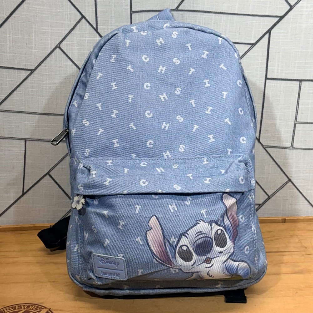 Loungefly‎ Disney Lilo & Stitch Denim Backpack Blue Letter Print WDBK07120419